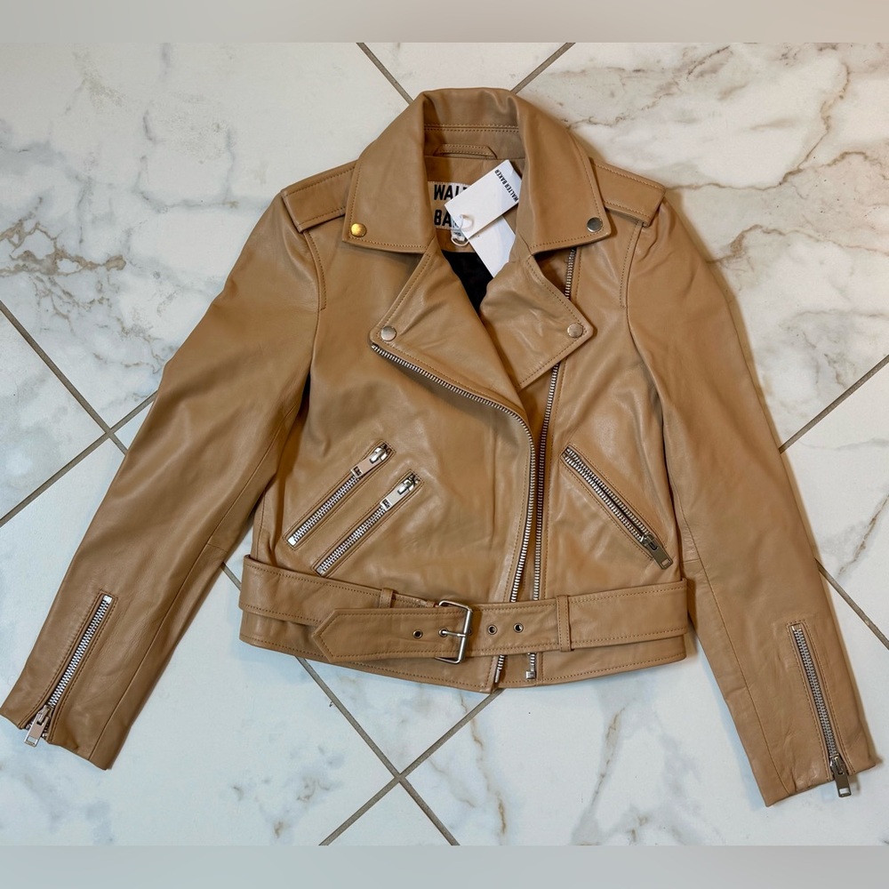 Ladies Walter Baker “Allison” Leather Motorcycle/Moto Jacket-XS-Latte-NEW w/tags